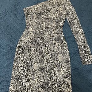 One-Shoulder Snake Print Dress